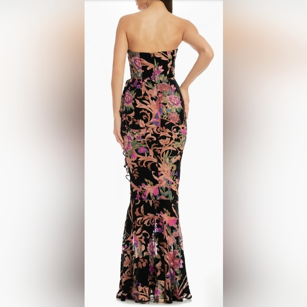 NWT DRESS THE POPULATION PARIS VELVET BURNOUT FLORAL GOWN. - Picture 3 of 9